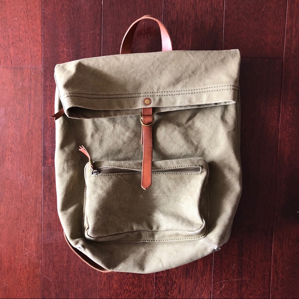 Madewell green canvas and leather backpack